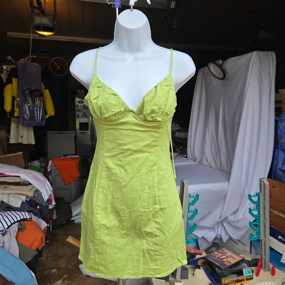 Princess Polly Lime Green Mini Dress Cutout Back Tie Strap Size US 4